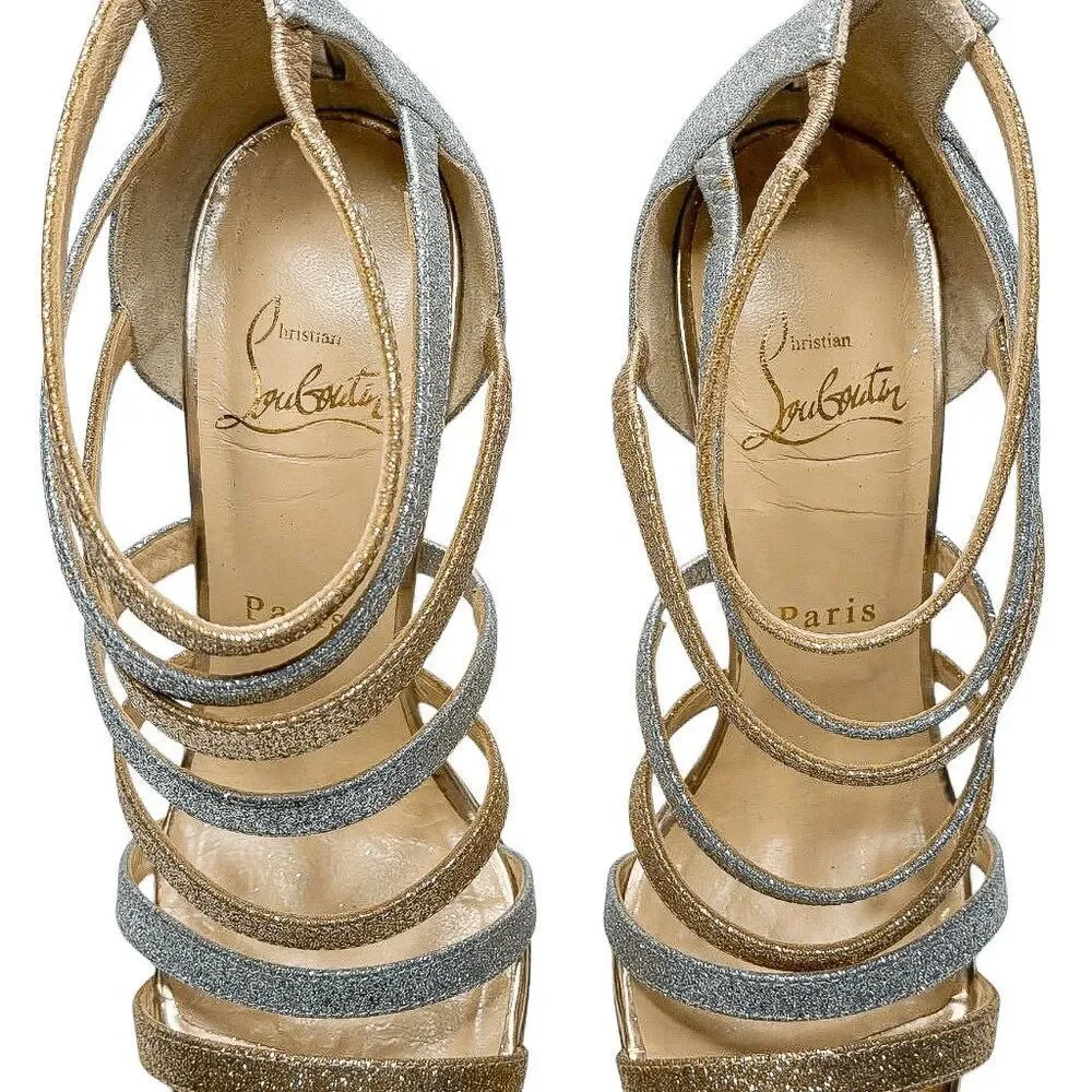 Christian Louboutin Mariniere 100 Glitter Sandals Poudre Silver EU 36.5